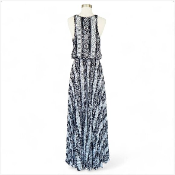 CACHE Long Black White Print Pleated Blouson Belted Boho Maxi Dress NWOT New 8 - Picture 4 of 5